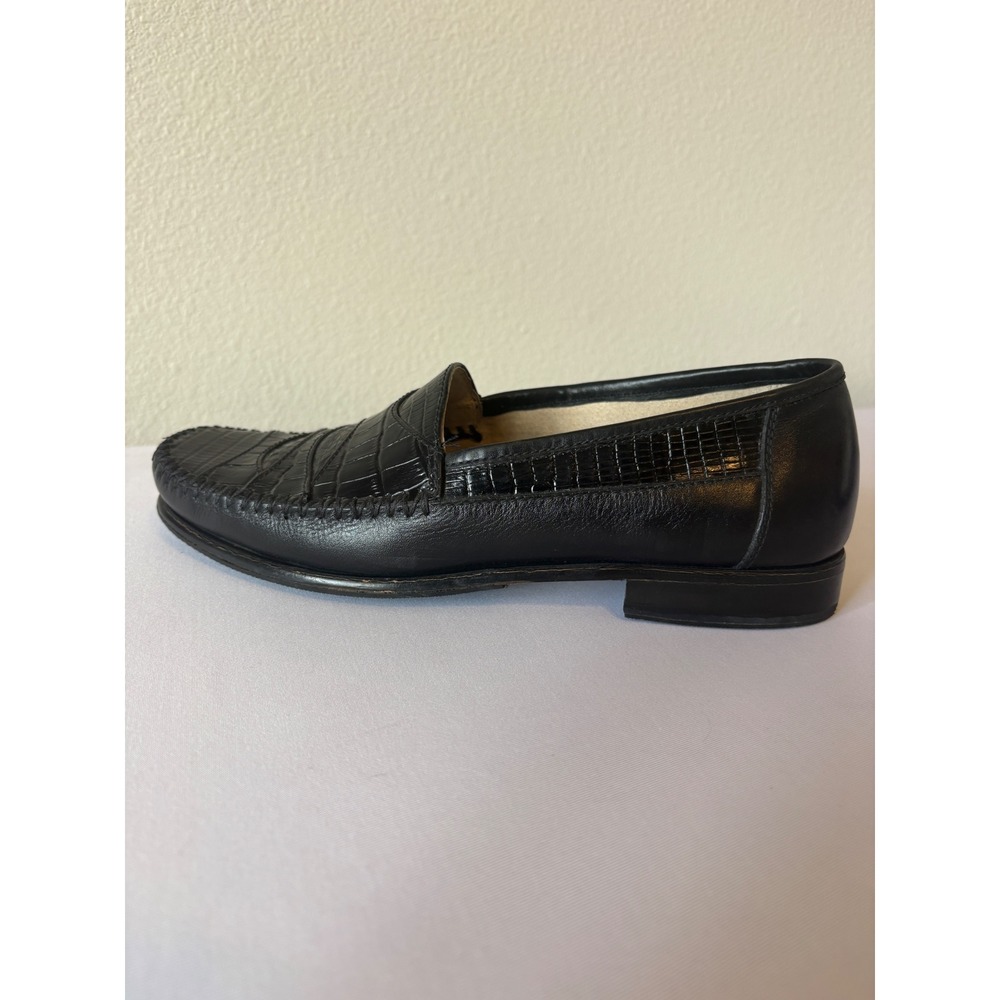 Stacy Adams Mens Black Snake Leather Loafers Dress Shoes 24187-01 Size 7M - Picture 2 of 15